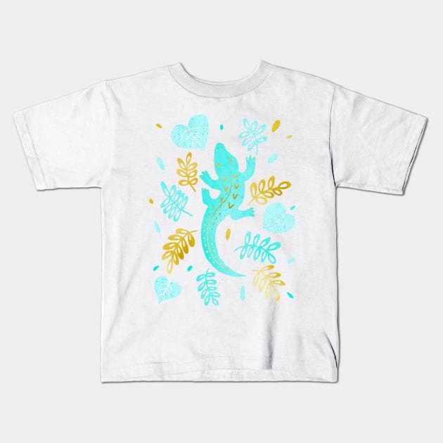 Turquoise crocodile Kids T-Shirt by Home Cyn Home 